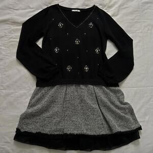 Axes Femme Black and grey drop waist beaded detail dress with Heather grey skirt